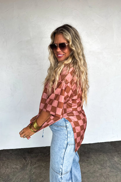 PREORDER: Check Babe Side Slit Top
