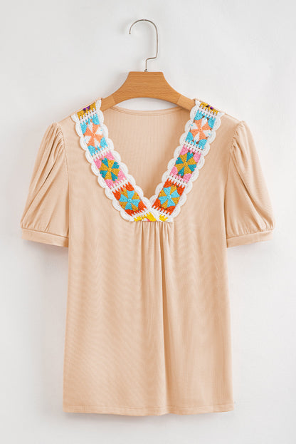 Crochet Floral V Neck Blouse RTS