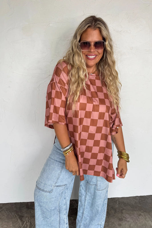 PREORDER: Check Babe Side Slit Top