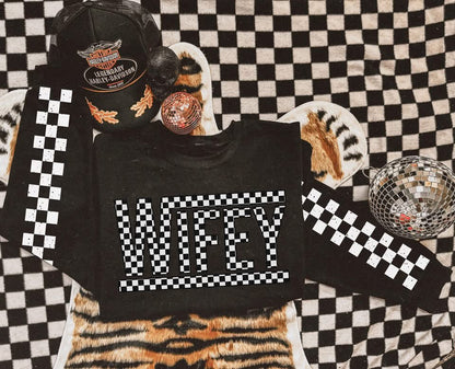 Mama/Wifey checkered w/sleeve or without Black  - Multiple Styles/Design