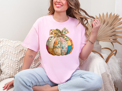 Patchwork Pumpkin Graphic Tee in Two Colors