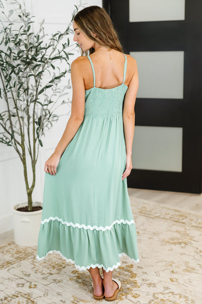 Ripple Effect Spaghetti Strap Dress in Sage