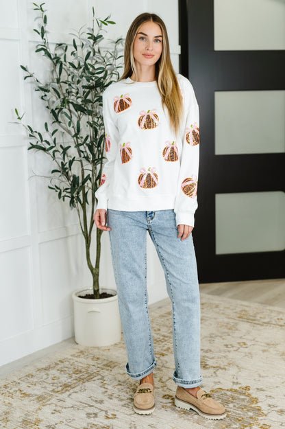 PREORDER: Sequin Pumpkin Bow Pullover