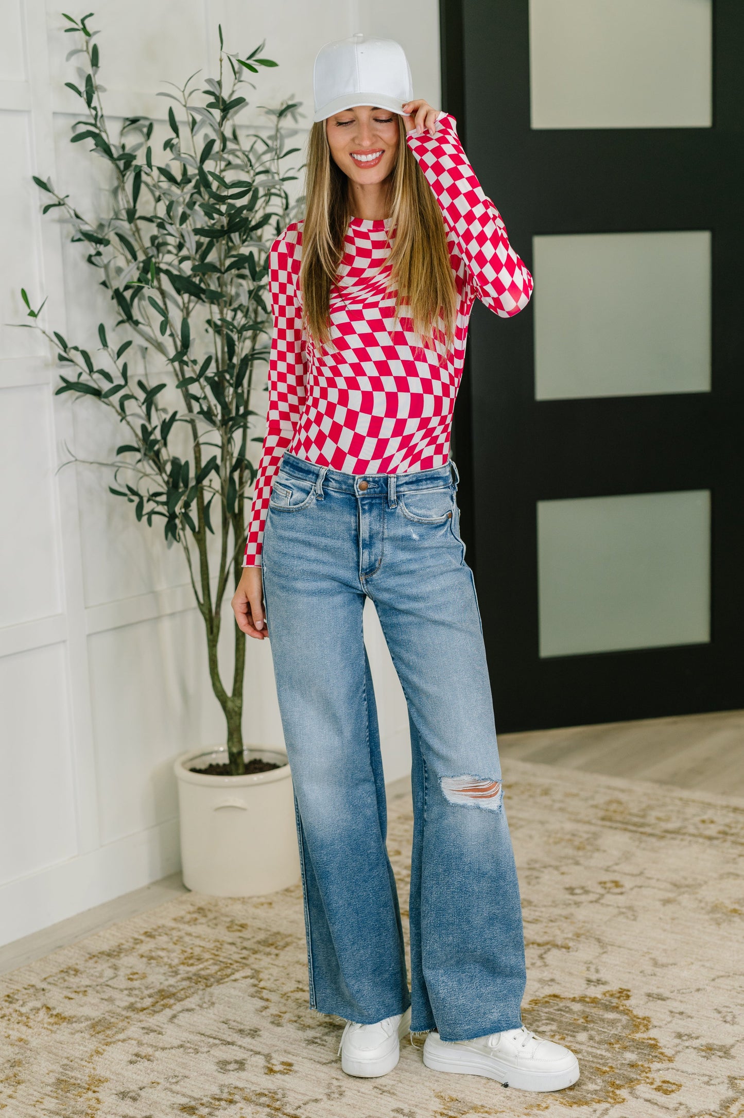 PREORDER: Sheer Long Sleeve Checkered Layering Top in Three Colors