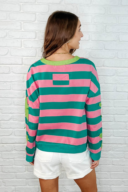 Stars On Stripes Patchwork Striped Sweatshirt