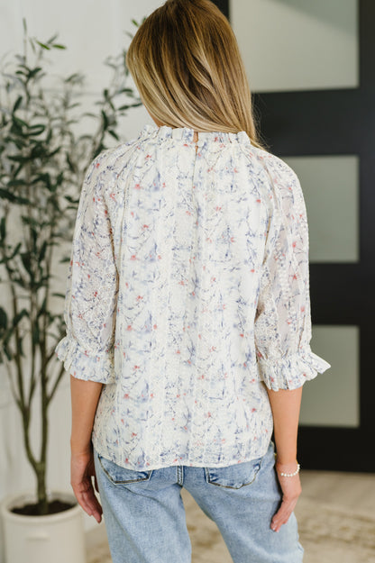 Sweet Ruffle Affair High Neck Blouse in Blue