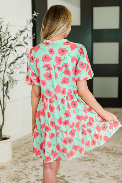 Wildflower Waltz Gathered Tier Dress in Mint